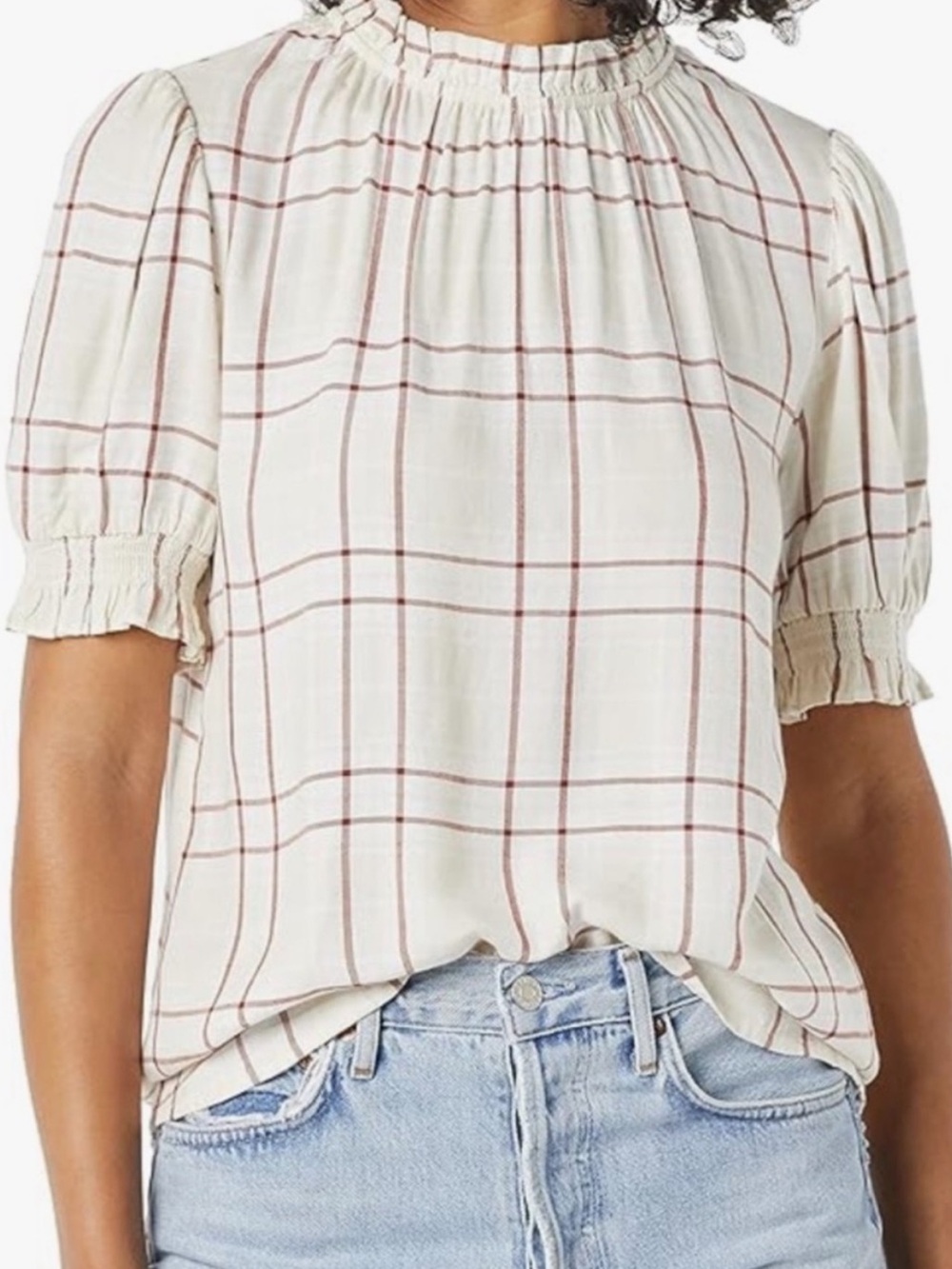 Amazon Essentials Fluid Twill Short Puff Sleeve Smock Detail Shirt